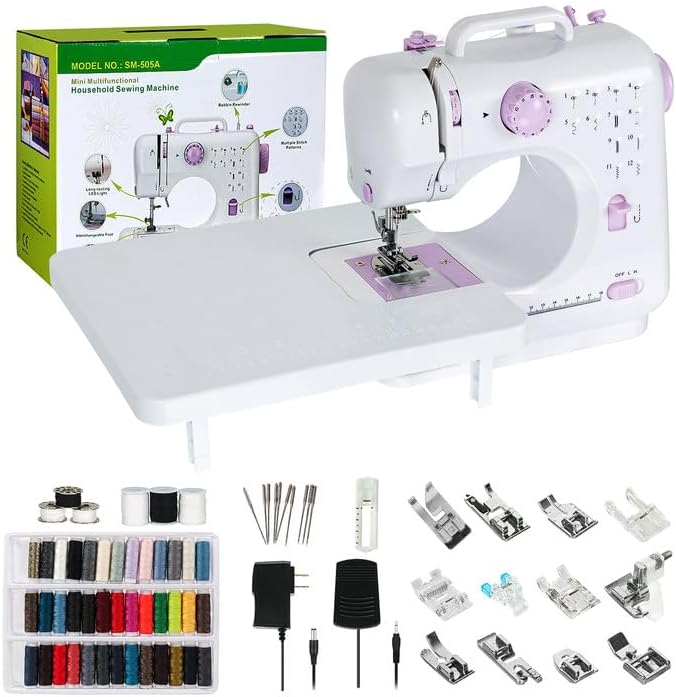 Portable Mini Sewing Machine for Beginners with 13 Feet & 12 Stitches