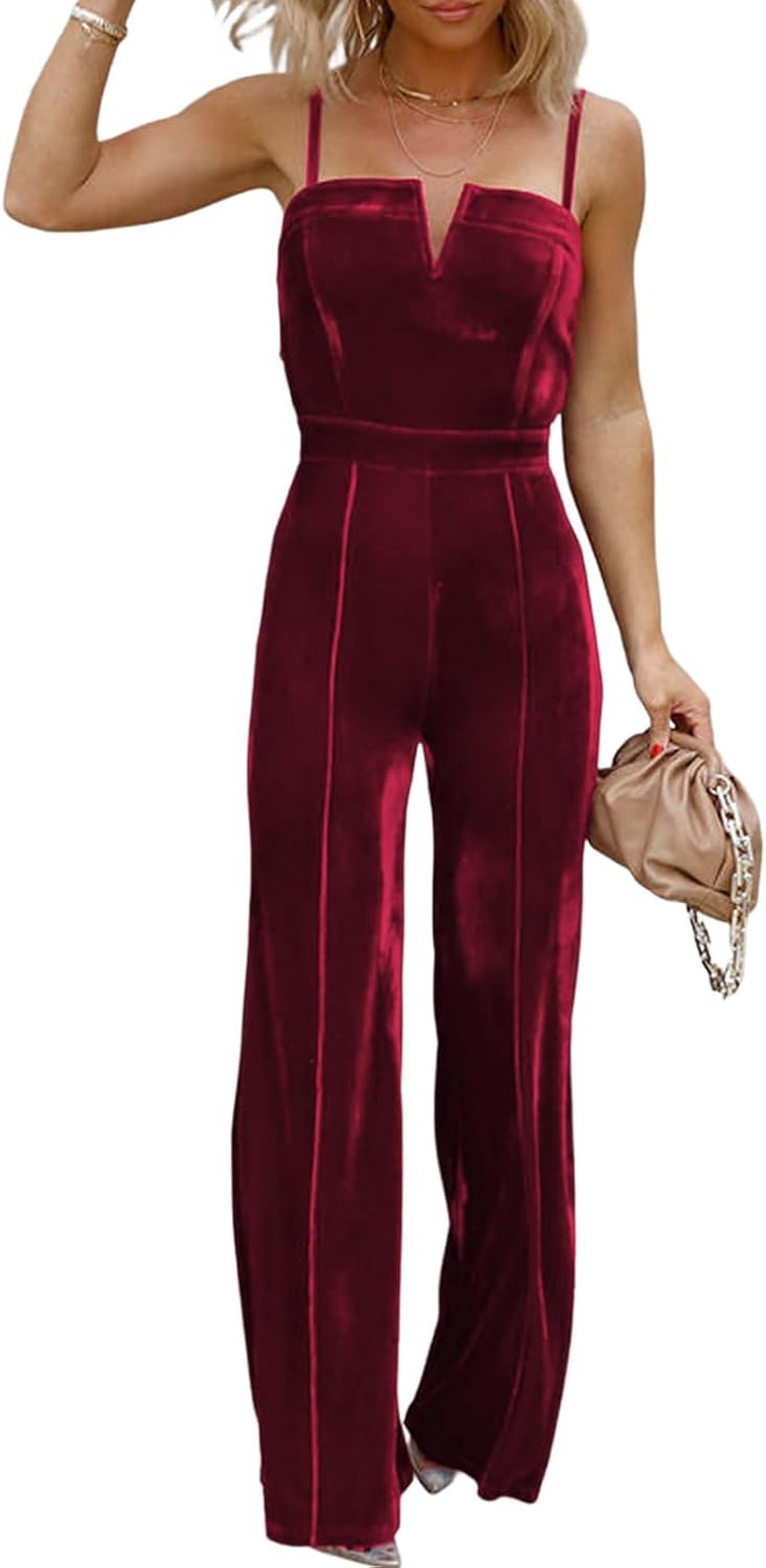 Stylish Velvet Jumpsuits for Women with Spaghetti Straps