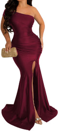 Womens Off Shoulder V Neck High Split Maxi Dress - Fishtail Style