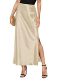 Women's Satin High Waisted Side Split Maxi Skirt - Flowy, Comfortable