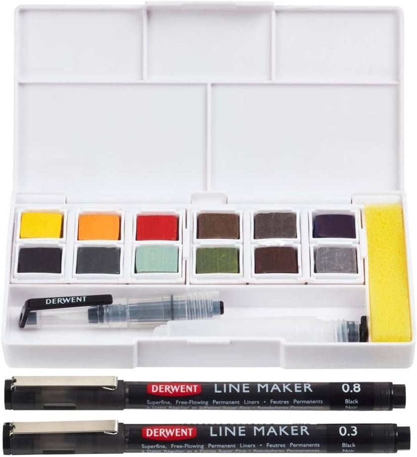 Derwent Line & Wash Paint Set for Professional Artists and Travelers