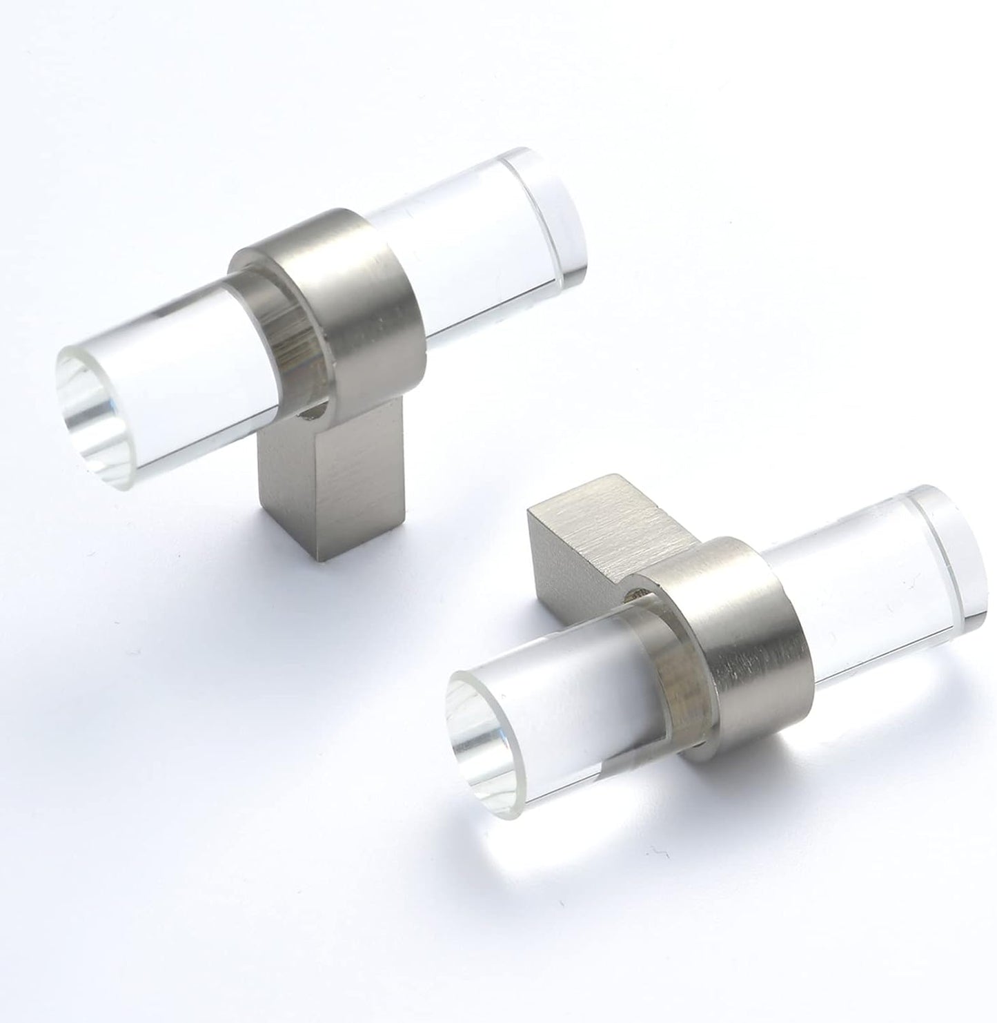 10 Pack Brushed Nickel Cabinet Knobs with Clear Glass Crystal