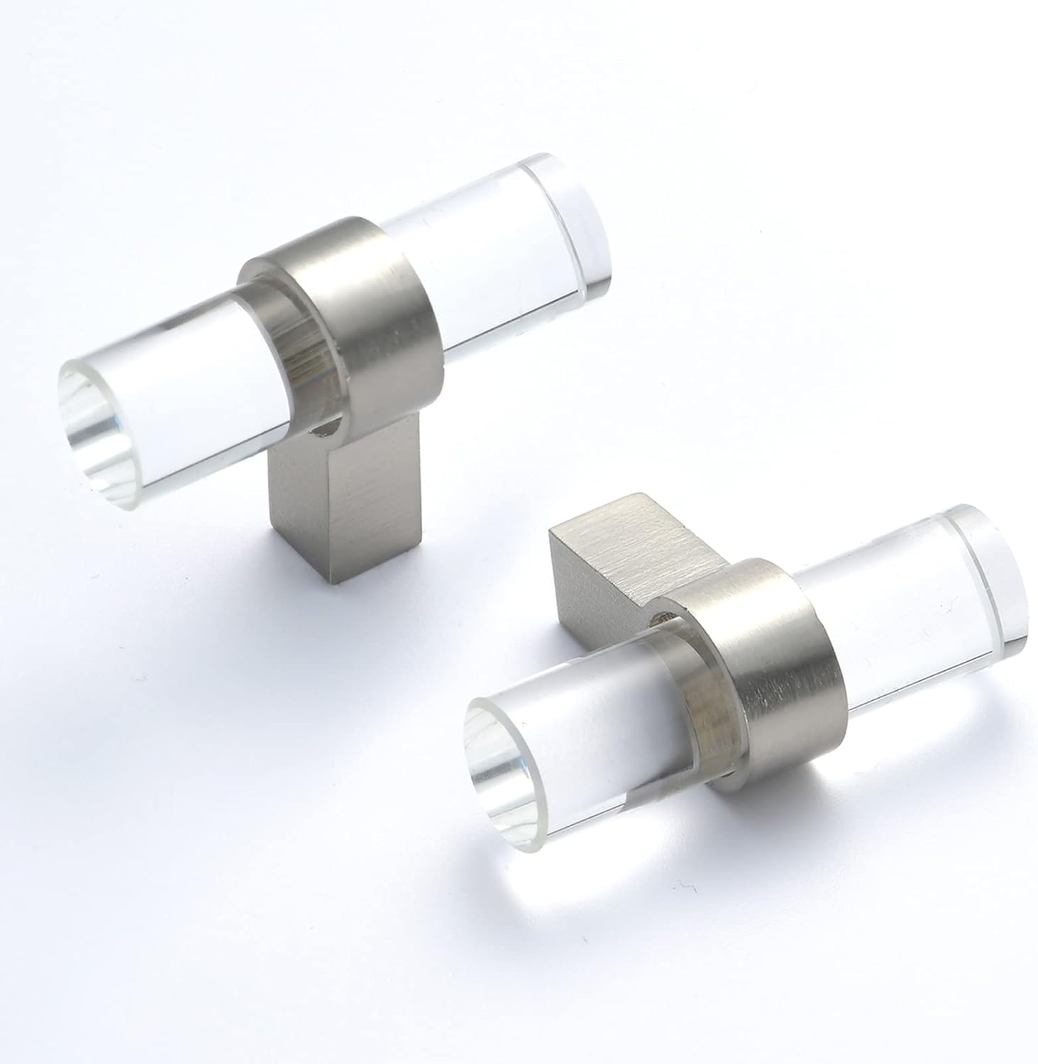 10 Pack Brushed Nickel Cabinet Knobs with Clear Glass Crystal