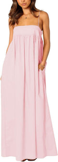 ebossy Women's Backless Tied Spaghetti Straps Maxi Dress - Flowing