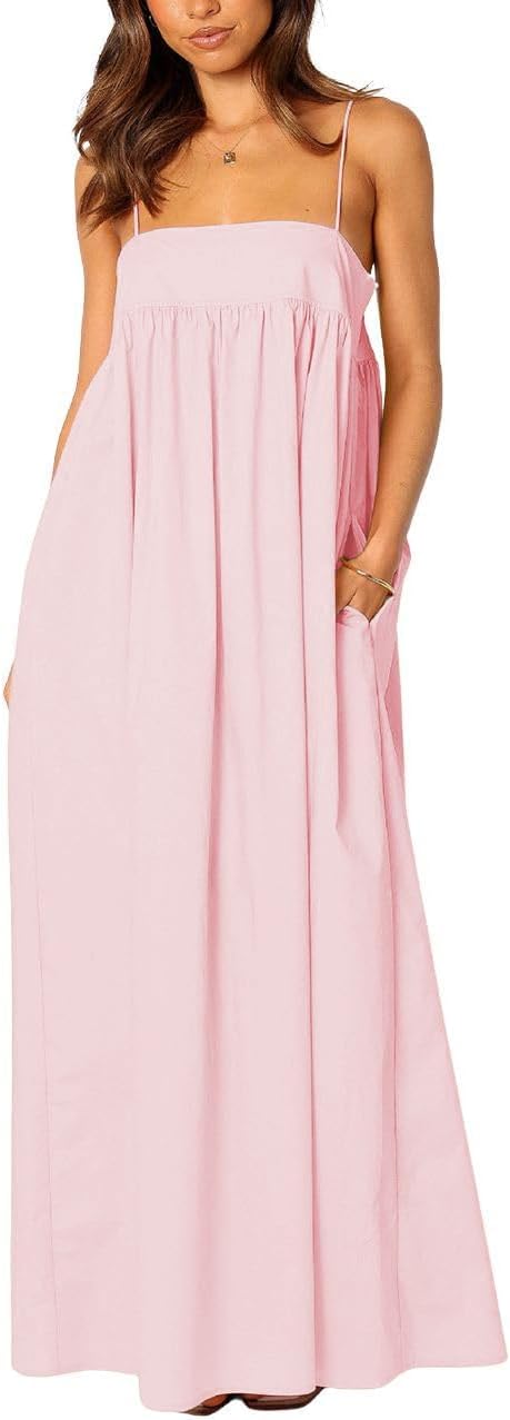 ebossy Women's Summer Backless Maxi Dress with Pockets for Fun