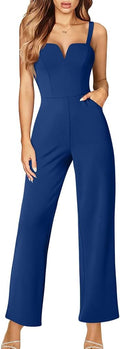 Women's Casual Tank Jumpsuit Wide Leg Romper with Pockets - Dressy