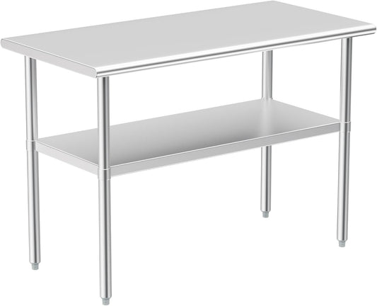 Stainless Steel Table for Prep & Work, 24x48 Inches Heavy Duty