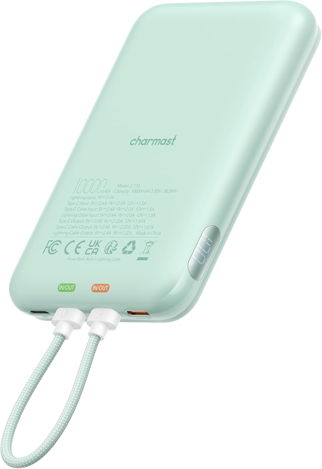 Charmast 10000mAh Fast Charge Power Bank - Portable & Slim with Digital Display