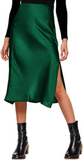 Womens Satin Silk High Waist Slit Midi Skirt - Chic Everyday Staple