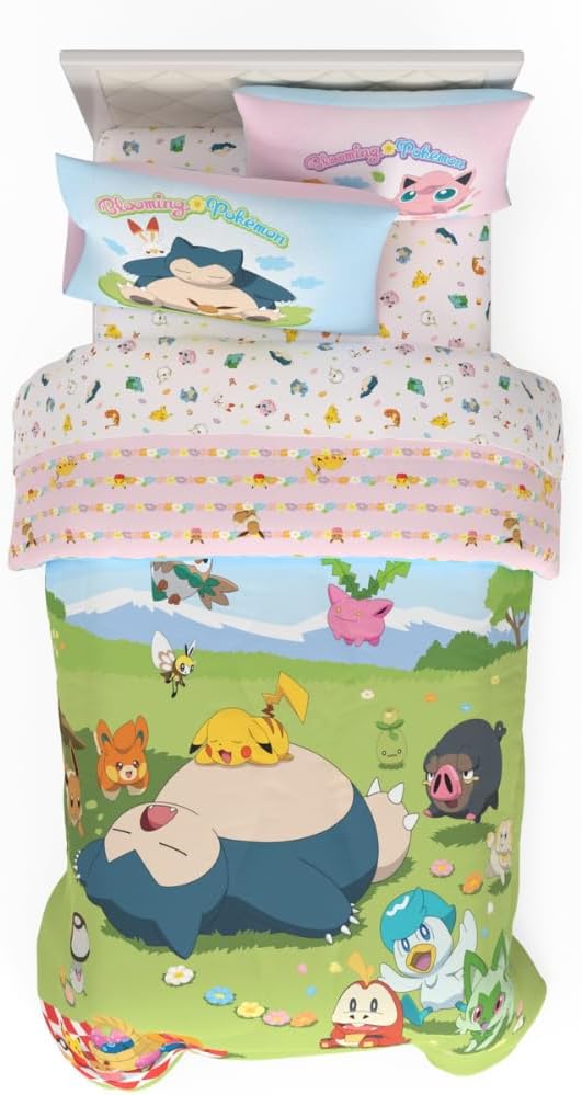 Pokemon Twin Bedding Set with Snorlax, Pikachu, and Eevee Design