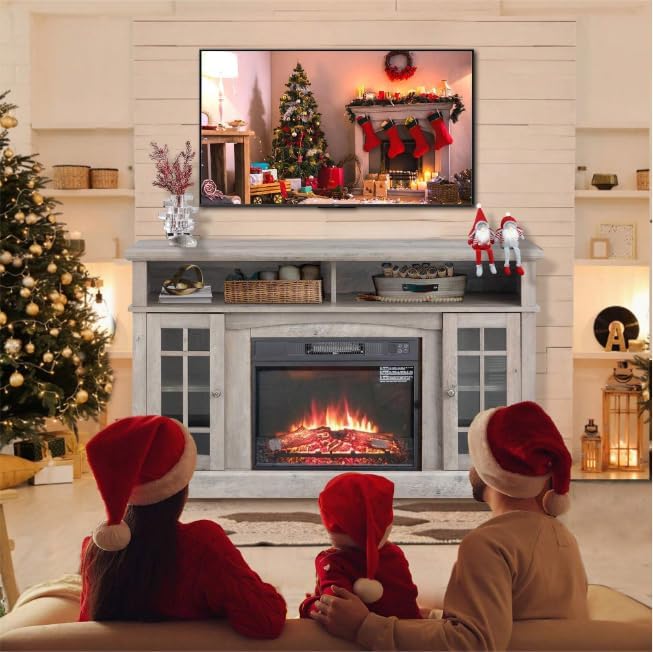 Gray Wash Electric Fireplace TV Stand: Stylish Storage & Warmth