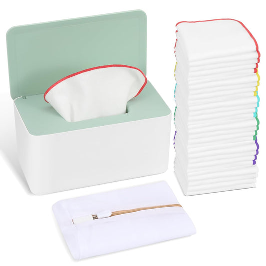 54 Pack Reusable Flannel Baby Wipes with Dispenser - Eco-Friendly!