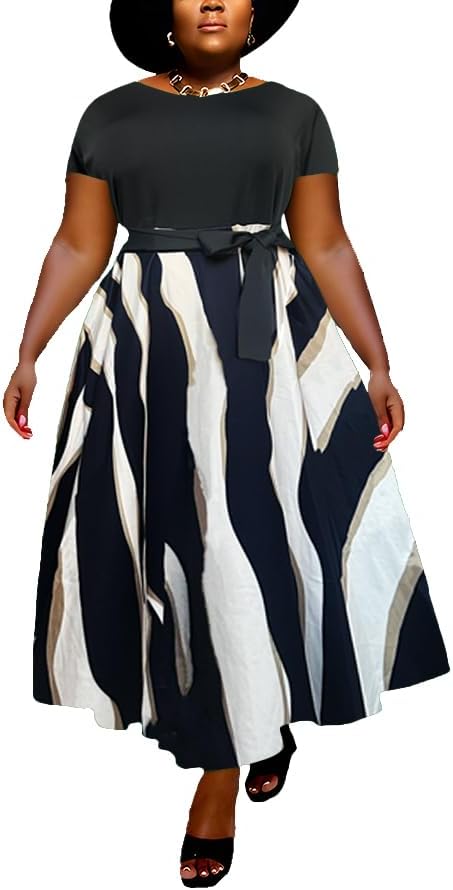 Women Plus Size A Line Maxi Dress with Pockets for Elegance