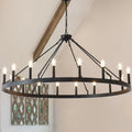 53 Inch Large Black Wagon Wheel Chandelier 18-Light - Farmhouse Foyer