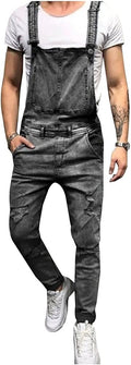 Stylish LONGBIDA Men's Denim Overalls Slim Fit Design with Pockets