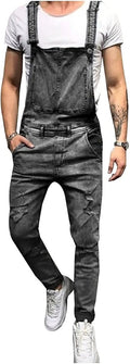 Men's Denim Bib Overalls Slim Fit Jumpsuit with Pockets - Casual Other