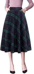 Plaid Skirts for Womens High Waist Woolen Aline Pleated Midi Skirt