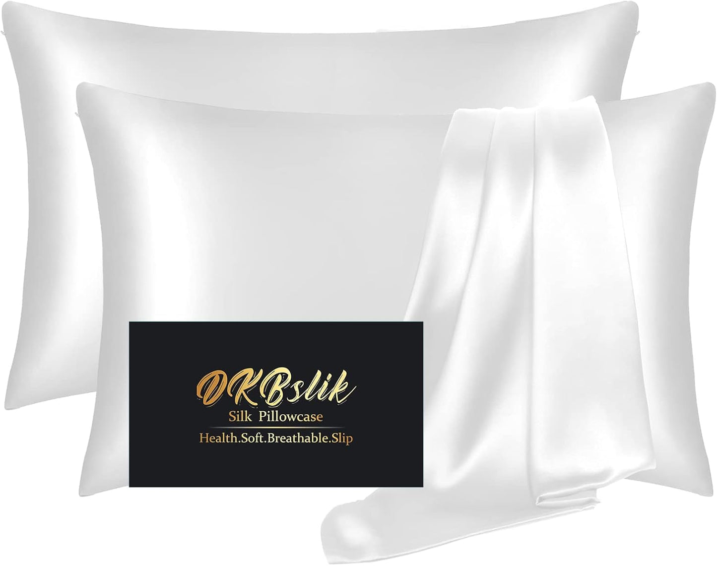 Silk Pillowcase Set of 2 for Hair and Skin, King Size White