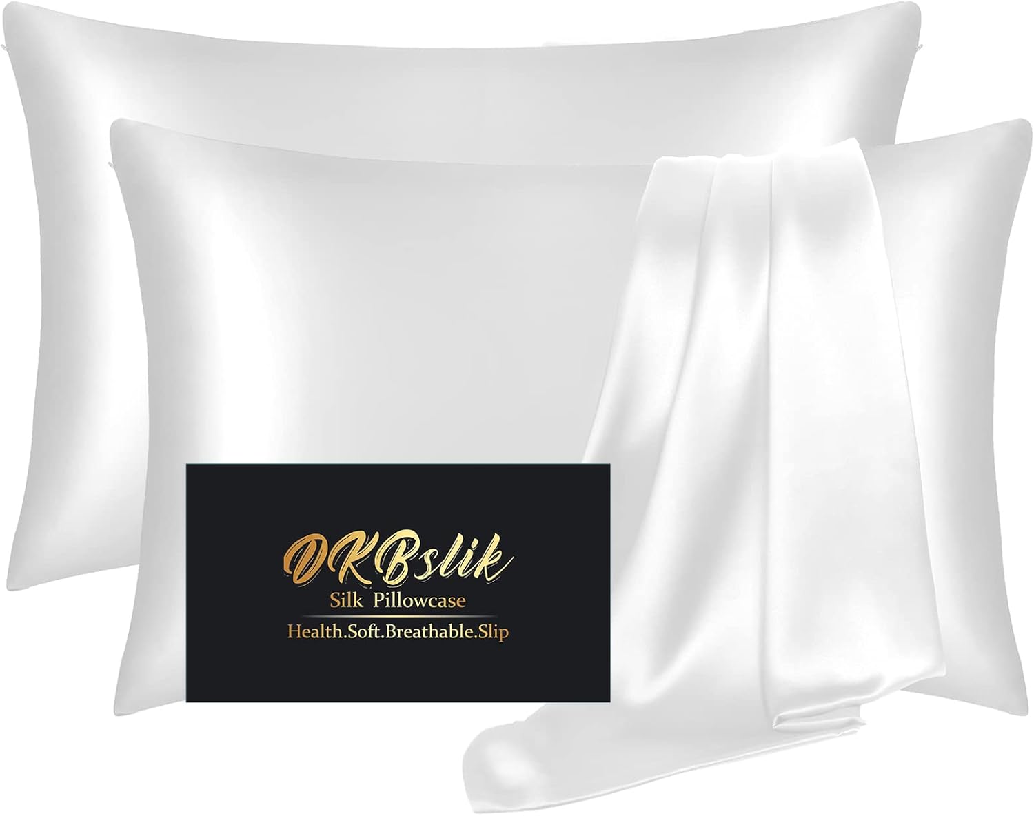 Silk Pillowcase Set of 2 for Hair and Skin, King Size White