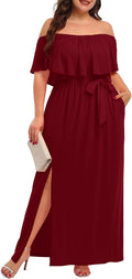 Women's Plus Size Maxi Dress with Pockets and Off The Shoulder Style