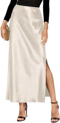 Women's Satin High Waisted Side Split Maxi Skirt - Flattering Flow Amy