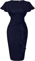 Memoriesea Women's Wear to Work Ruffle Peplum Pencil Midi Dress