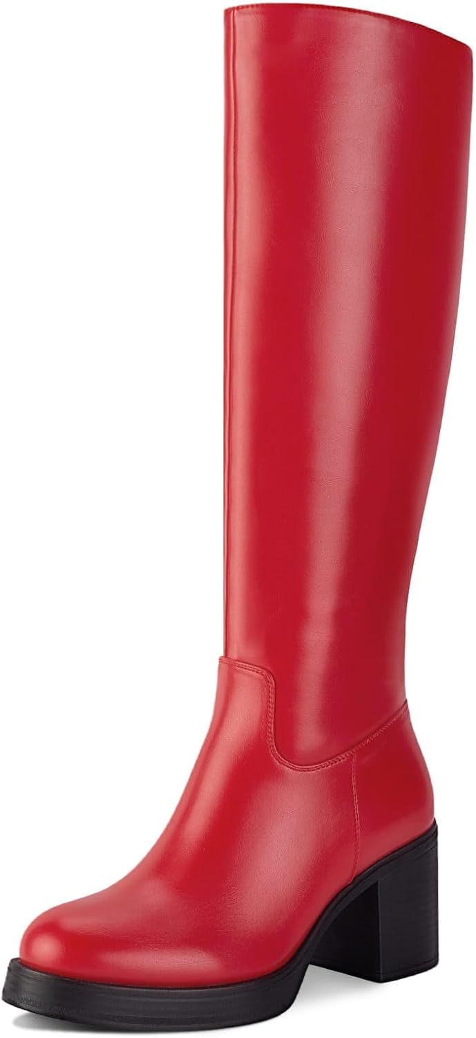 Shoe'N Tale Platform Knee High Boots for Women with Chunky Heel