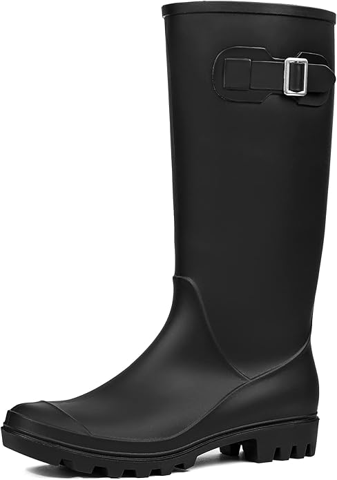 DKSUKO Women's Tall Rain Boots - Waterproof Wellington Rubber Boots