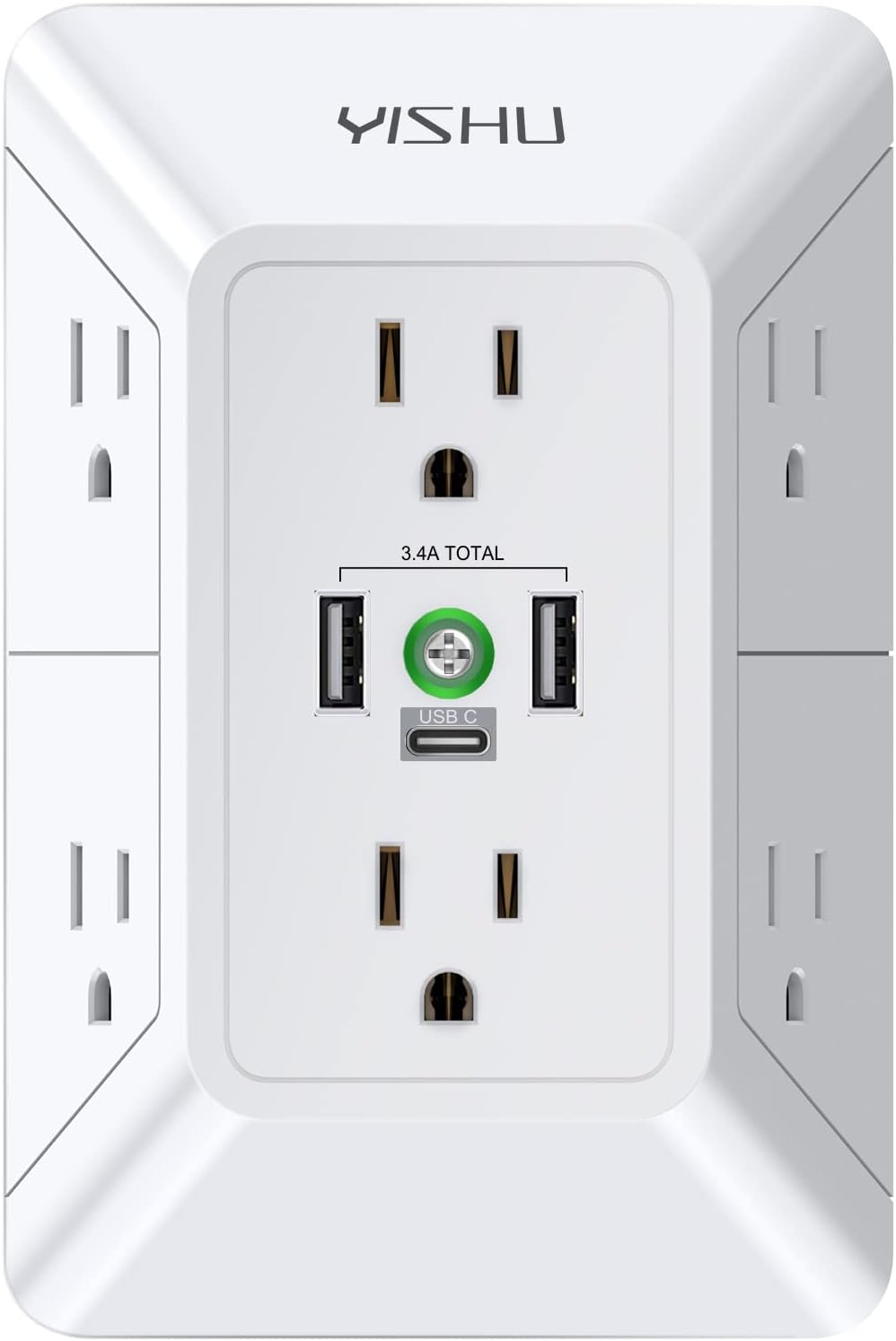 YISHU Power Strip - 6 AC Outlets + 3 USB Ports