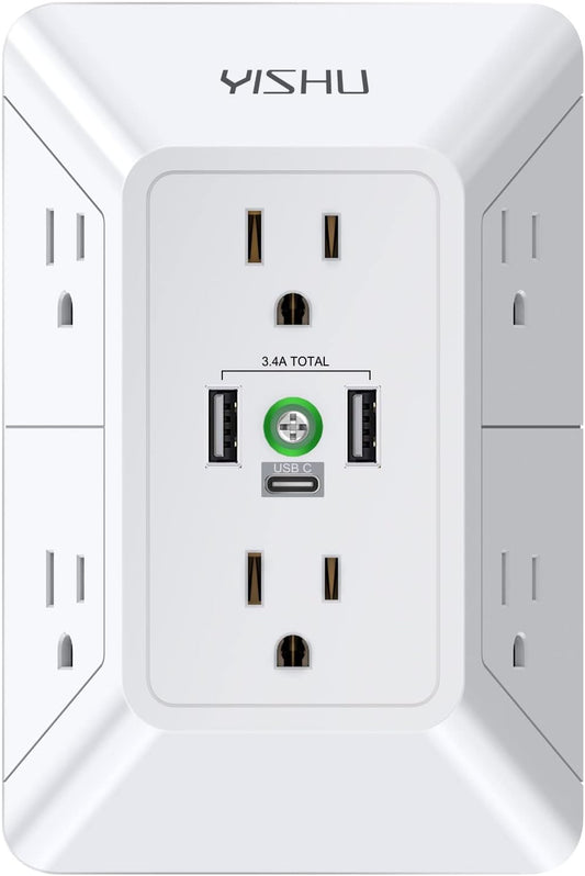 YISHU Power Strip - 6 AC Outlets + 3 USB Ports