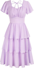 Belle Poque Square Neck Tiered Ruffle Midi Dress - Flattering Summer