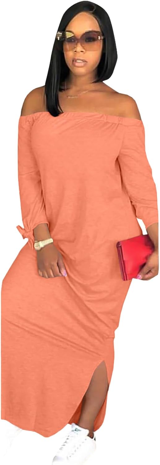 OLUOLIN Women's Off Shoulder Long Sleeve Maxi Dress for Casual Wear