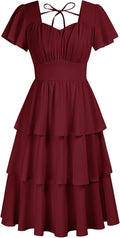 Square Neck Tiered Ruffle Midi Dress - Flattering Summer Fit