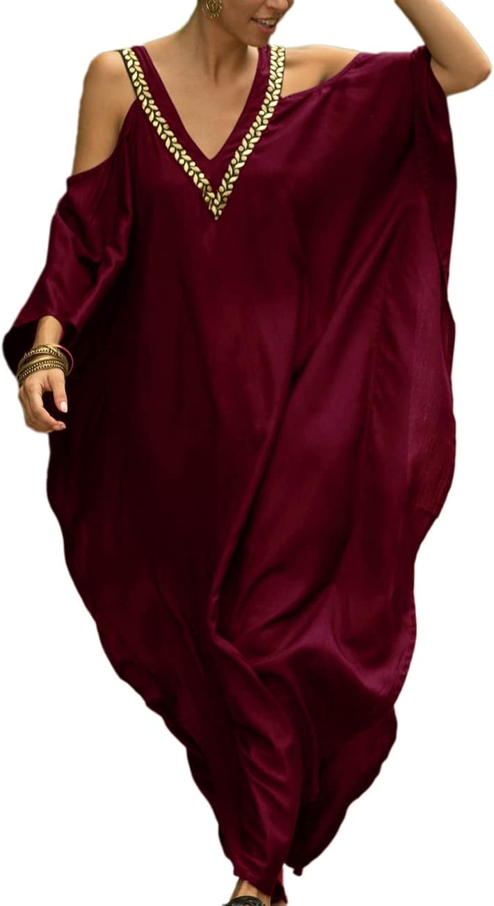 Bsubseach Turkish Cold Shoulder Kaftan Dress for Summer Fun