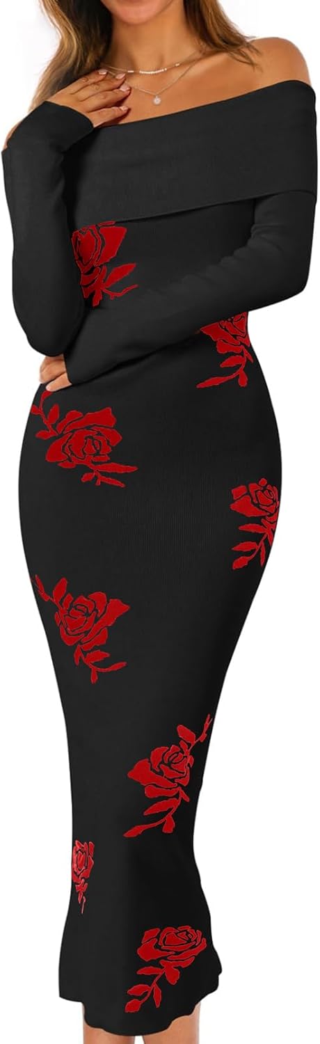MEROKEETY Women's Fall Off Shoulder Bodycon Sweater Dress 2025