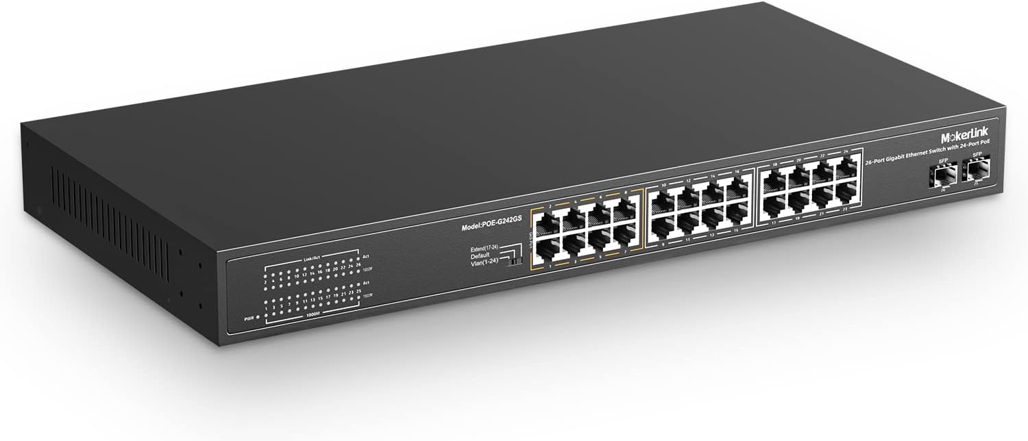 MokerLink 26 Port Gigabit PoE Switch for High-Speed Networking