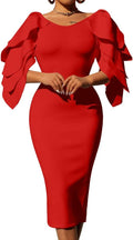 DAAWENXI Women's Elegant Ruffle Off The Shoulder Midi Dress