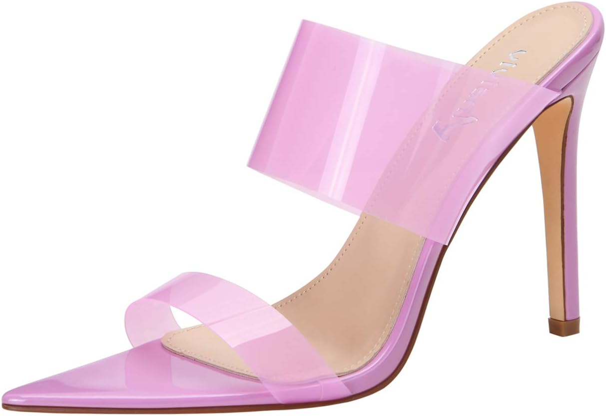 Vivianly Clear Pointed Toe Heels Sandals for Stylish Women