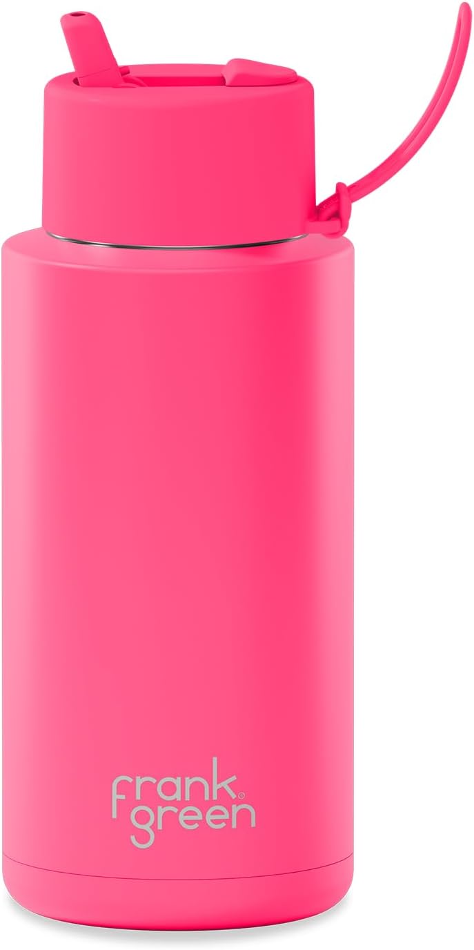 Ceramic Reusable Water Bottle With Straw - 34oz Neon Pink