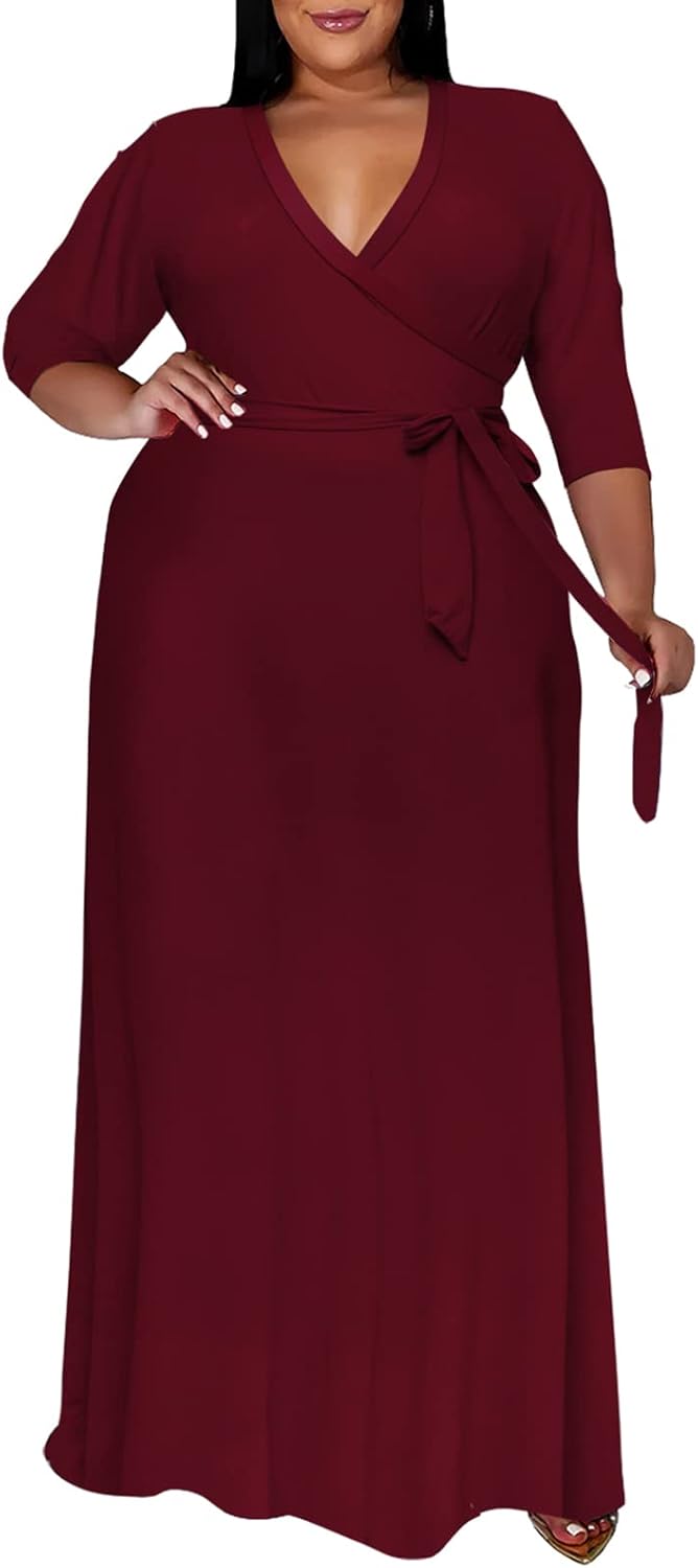 Floral Maxi Dress for Women with Belt - Plus Size Elegance