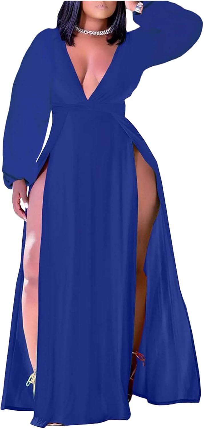 Plus Size Sleeveless Deep V Neck Maxi Wrap Dress for Women