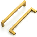 Solid Gold Kitchen Cabinet Handles 10 Pack - Slim Brushed Brass Pulls