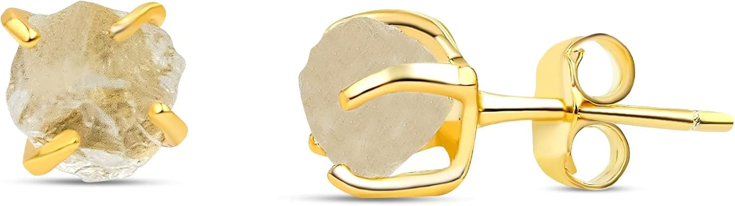 Raw Tiny Stone Stud Earrings in 925 Sterling Silver and Gold