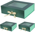 3 Pcs Extra Large Green Gift Box with Window and Ribbon - Clear