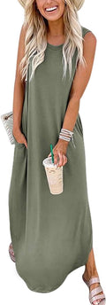 Women Summer Maxi Dress Sleeveless Side Slit - Casual Beach Fit