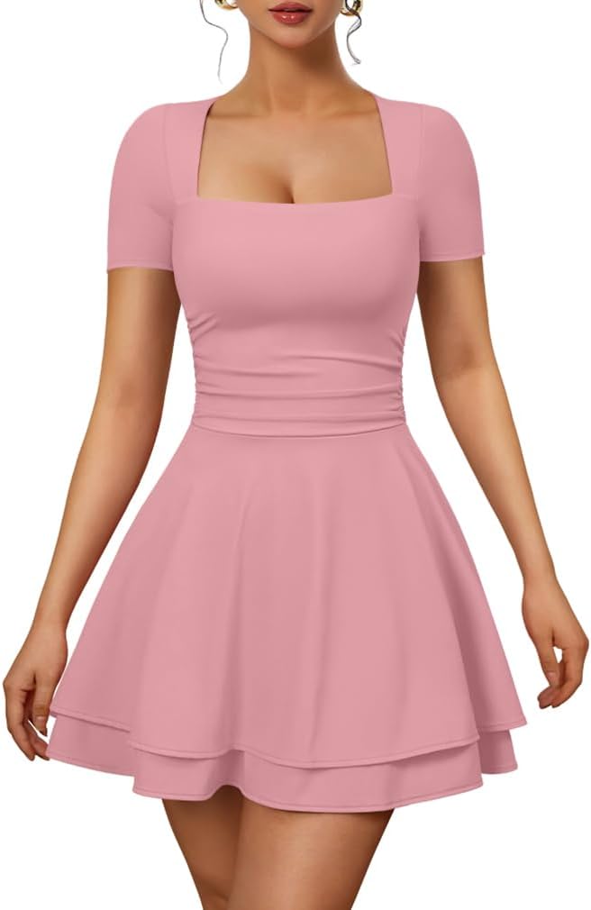 XXTAXN Women's Sexy Square Neck Mini Dress for Any Occasion