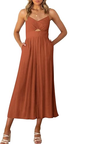 ANRABESS Women's Summer Spaghetti Straps V Neck Jumpsuits