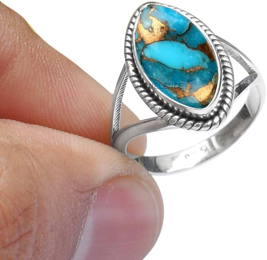 925 Sterling Silver Ring with Blue Copper Turquoise Gemstone