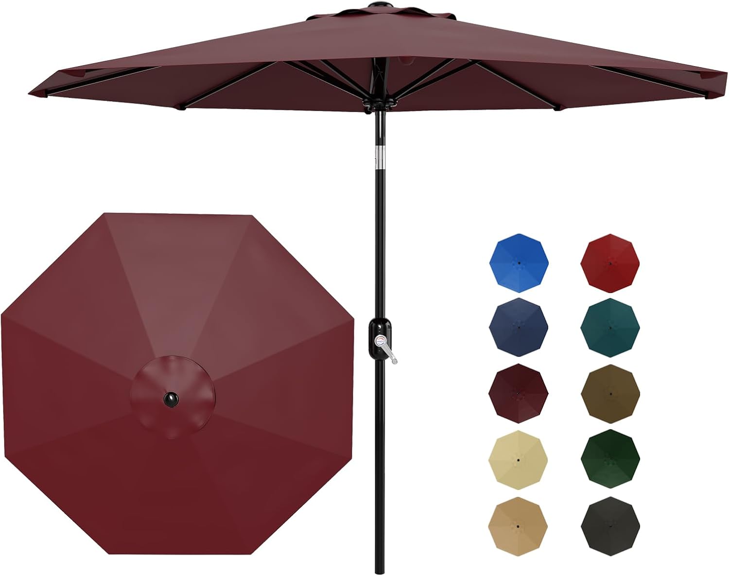 9Ft Patio Umbrella with Crank Lift & Push Button Tilt for Shade