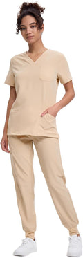 Women's V-Neck Scrubs Top & Cargo Pants Set - 10 Pockets, 4 Way 5